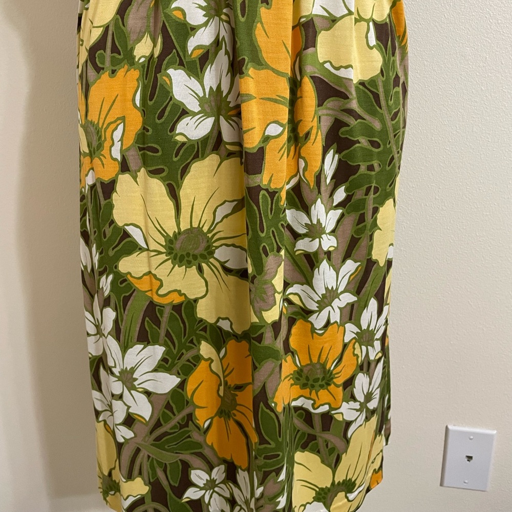 New TOMMY BAHAMA Floral Tropical Print Silk Midi Dress Green Yellow Size 16 - Picture 4 of 14